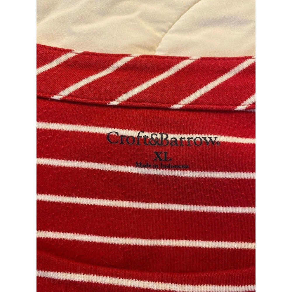 Croft & Barrow Women's XL Red White Striped Top Sequin Starfish - Picture 8 of 13